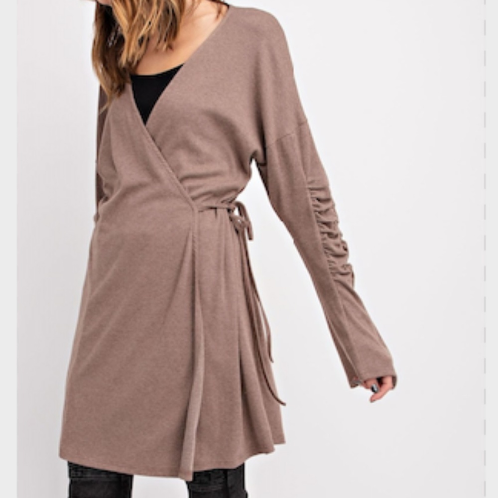 easel Taupe Wrap Cardigan Coatigan